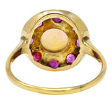 .11111 SH 1890's Late Victorian Opal Ruby 18 Karat Gold Cluster Ring Wilson's Estate Jewelry