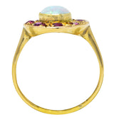 .11111 SH 1890's Late Victorian Opal Ruby 18 Karat Gold Cluster Ring Wilson's Estate Jewelry