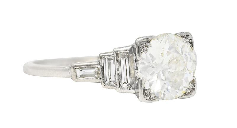 Art Deco 1.74 CTW Old Mine Diamond Platinum Stepped Engagement Ring Wilson's Estate Jewelry