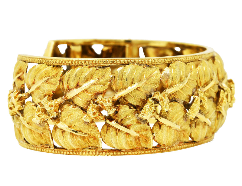 Vintage Buccellati 18 Karat Yellow Gold Hinged Foliate Leaf Cuff Braceletbracelet - Wilson's Estate Jewelry