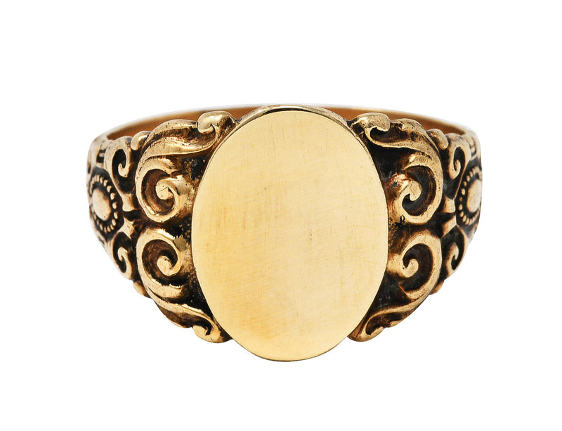 Victorian 14 Karat Gold Scrolling Men’s Unisex Signet RingRing - Wilson's Estate Jewelry