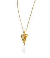 Art Nouveau Suffragette Diamond Amethyst Peridot Pearl 14 Karat Gold Whiplash NecklaceNecklace - Wilson's Estate Jewelry