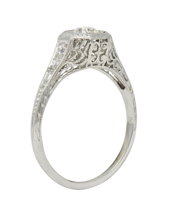 Art Deco 0.30 CTW Diamond Platinum Fleur-De-Lis Vintage Engagement Ring
