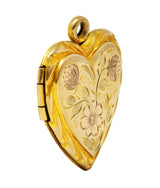 Carl Art Inc 1950's 10 Karat Gold Floral Heart Locket Pendantcharm - Wilson's Estate Jewelry