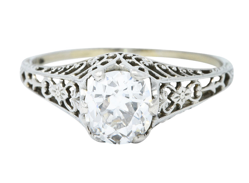 Carter & Gough 1.10 CTW Diamond 18 Karat White Gold Filigree Engagement Ring GIARing - Wilson's Estate Jewelry