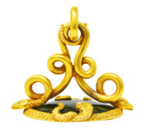 .11111 KO Victorian Jade 18 Karat Yellow Gold Love Knot Snake Fob Pendant Wilson's Estate Jewelry