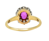 Edwardian No Heat Burma Ruby Diamond Platinum 18 Karat Gold Antique Halo Ring