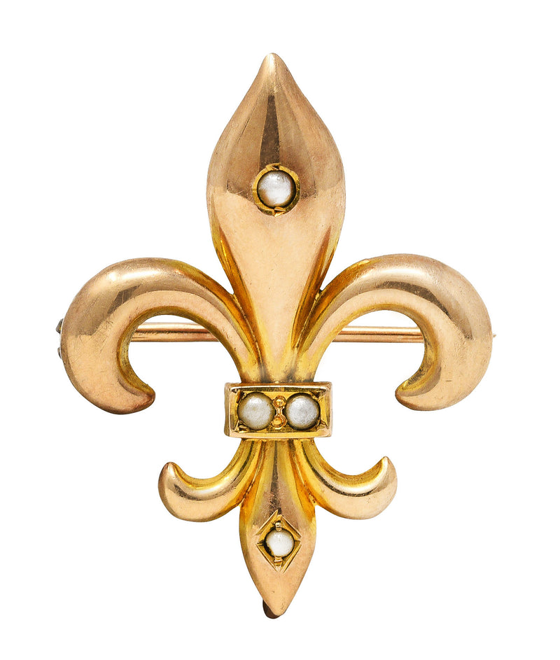 Late Victorian Pearl 14 Karat Gold Fleur-De-Lis Pendant BroochBrooch - Wilson's Estate Jewelry
