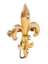 Late Victorian Pearl 14 Karat Gold Fleur-De-Lis Pendant BroochBrooch - Wilson's Estate Jewelry