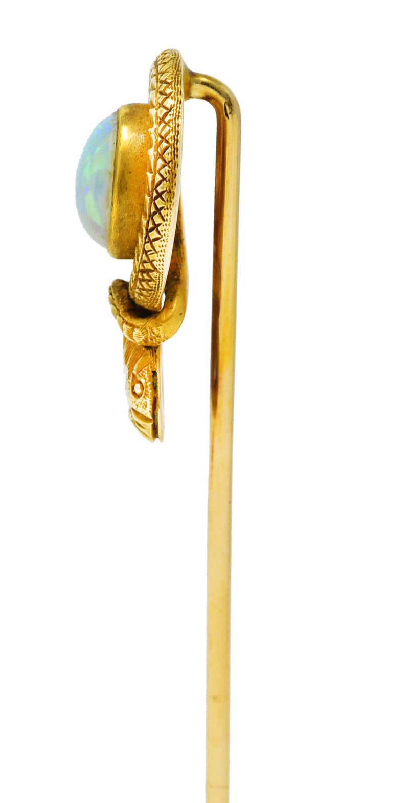 .11111 KO Victorian Opal Diamond 14 Karat Yellow Gold Love Knot Snake Stickpin Wilson's Estate Jewelry