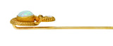 .11111 KO Victorian Opal Diamond 14 Karat Yellow Gold Love Knot Snake Stickpin Wilson's Estate Jewelry