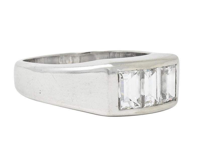 Mid-Century 2.42 CTW Diamond 14 Karat White Gold Vintage Unisex Men's Ring
