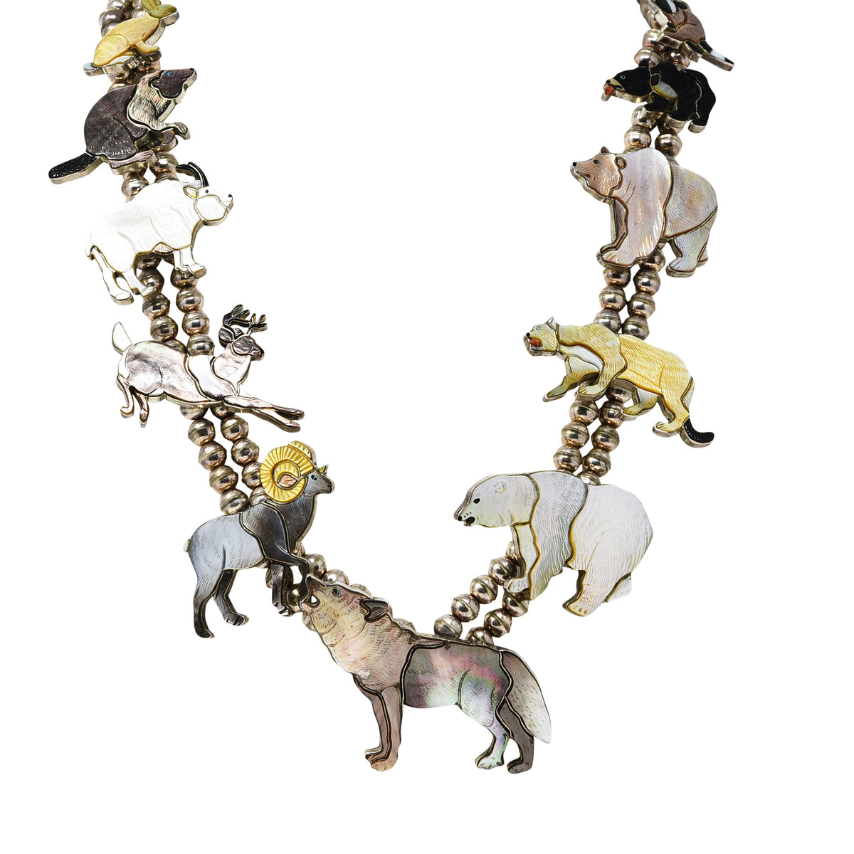 Virgil \u0026 Shirley Benn 1970's Mother-Of-Pearl Inlay Sterling Silver Beaded  Vintage Zuni Animal Squash, image size:1200x1200