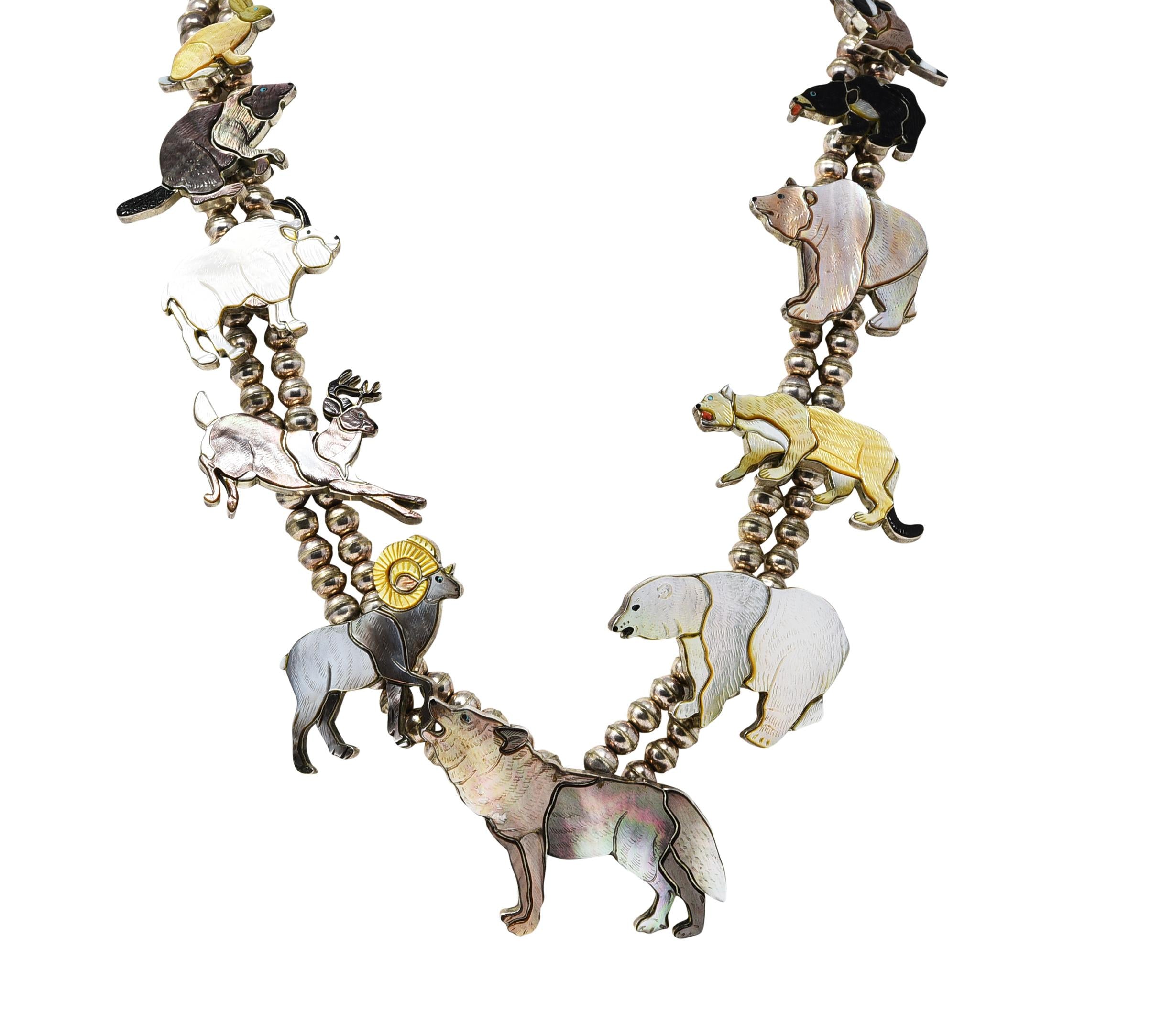 Virgil & Shirley Benn 1970's Mother-Of-Pearl Inlay Sterling Silver Necklace