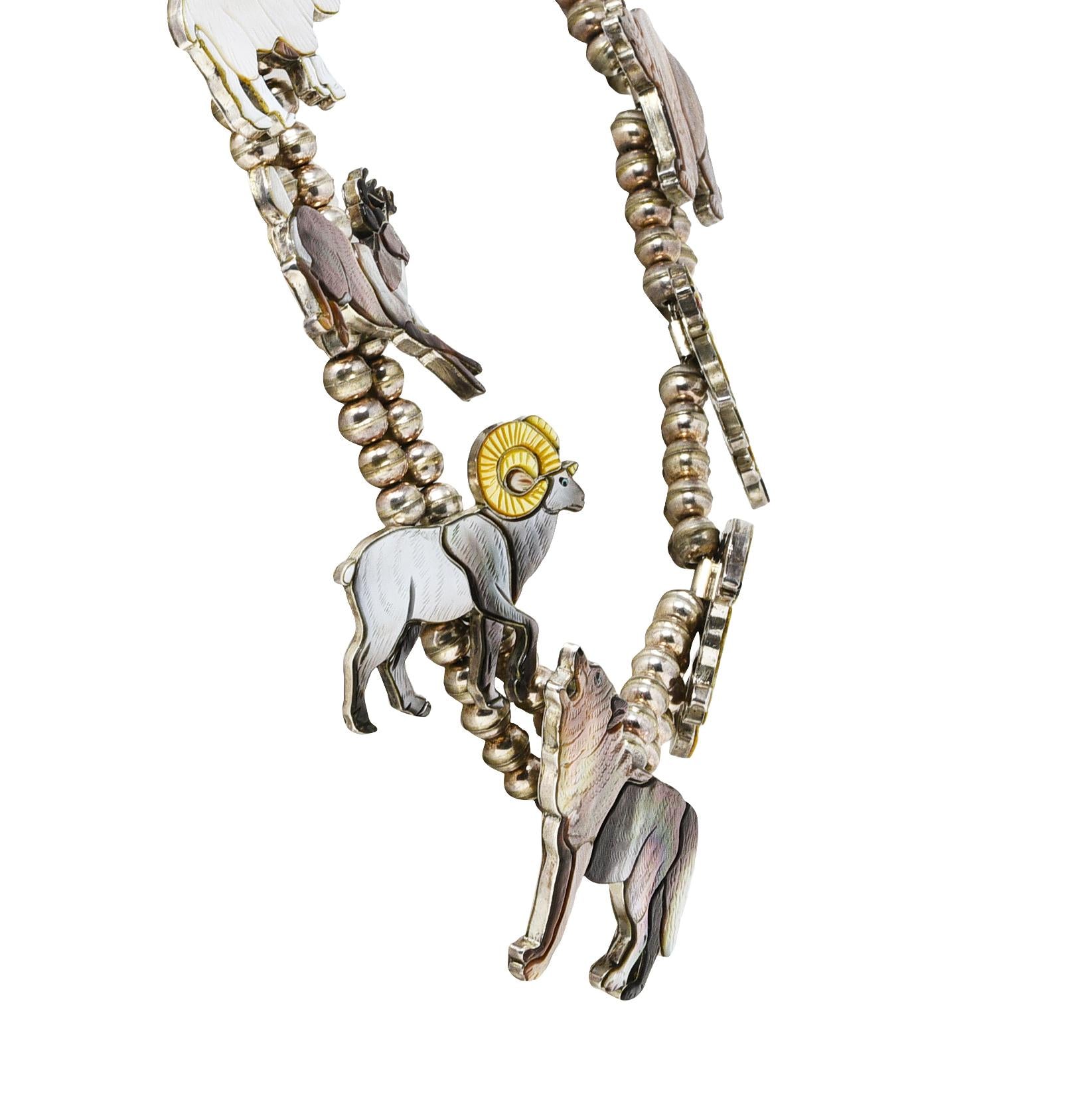 Virgil & Shirley Benn 1970's Mother-Of-Pearl Inlay Sterling Silver Necklace
