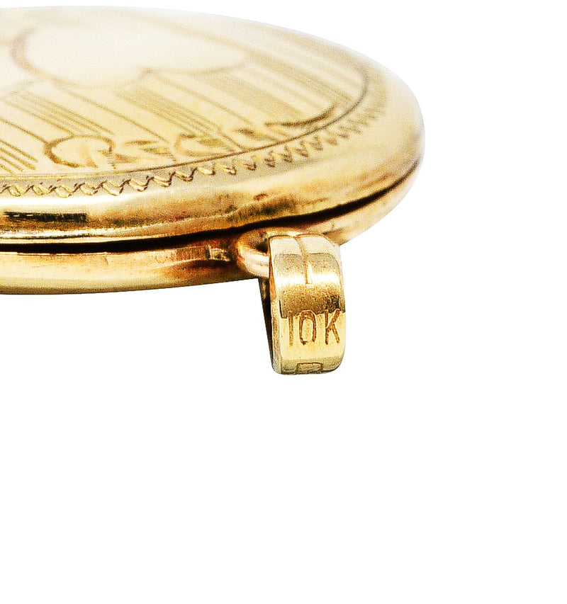 Art Deco 10 Karat Yellow Gold Circular Heart Locket PendantNecklace - Wilson's Estate Jewelry