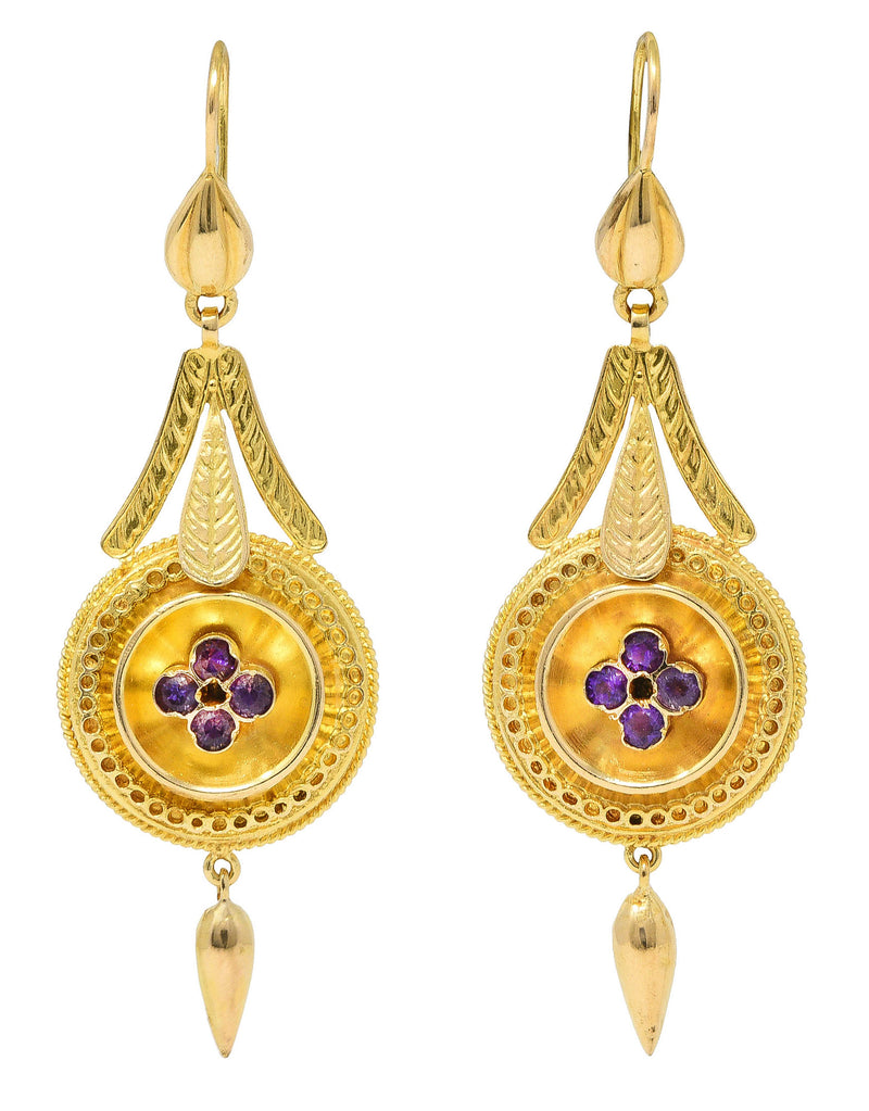 Victorian Etruscan Revival Amethyst 14 Karat Gold Drop EarringsEarrings - Wilson's Estate Jewelry