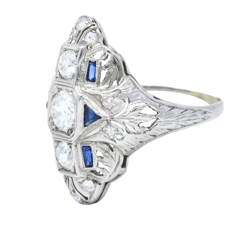 Art Deco 1.45 CTW Diamond Sapphire Platinum Dinner RingRing - Wilson's Estate Jewelry