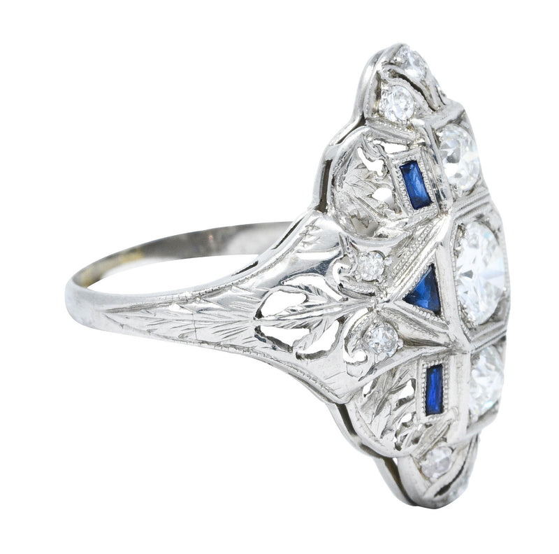 Art Deco 1.45 CTW Diamond Sapphire Platinum Dinner RingRing - Wilson's Estate Jewelry