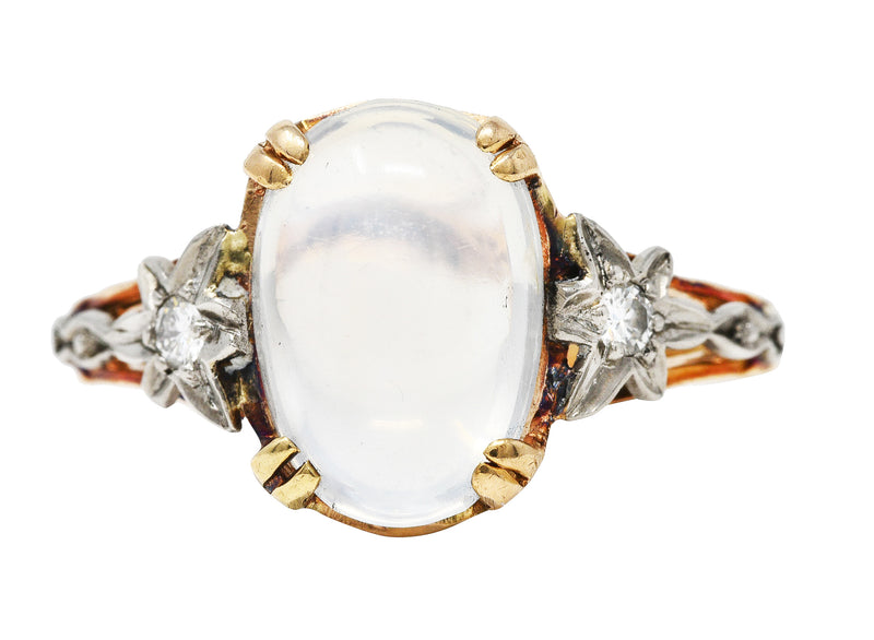Retro Moonstone Diamond Platinum 14 Karat Rose Gold Gemstone Vintage Ring Wilson's Estate Jewelry