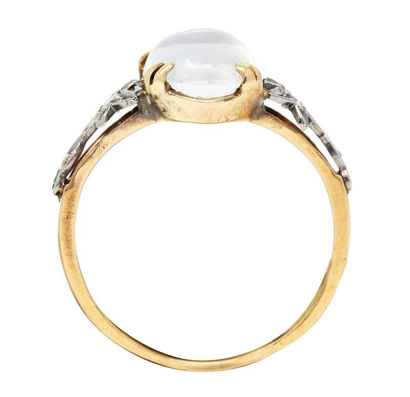 Retro Moonstone Diamond Platinum 14 Karat Rose Gold Gemstone Vintage Ring Wilson's Estate Jewelry