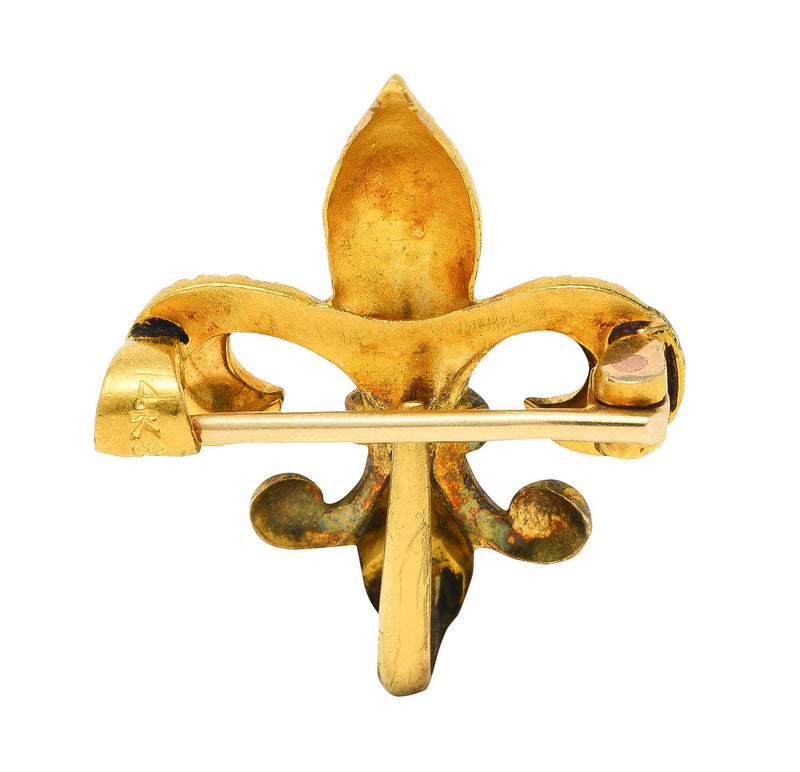 Late Victorian 14 Karat Gold Fleur-De-Lis Pendant Brooch Watch Locket PinBrooch - Wilson's Estate Jewelry