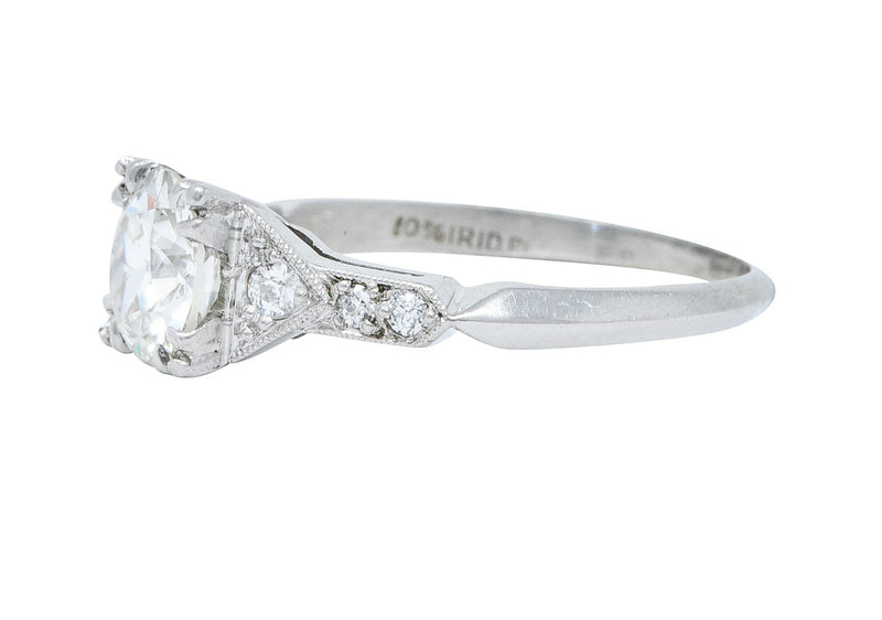 Art Deco 1.24 CTW Diamond Platinum Pointed Shoulder Engagement Ring GIARing - Wilson's Estate Jewelry
