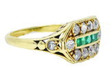 Arts and Crafts Emerald Diamond 18 Karat Green Gold Laurel Band RingRing - Wilson's Estate Jewelry