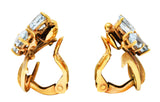Retro 3.50 CTW Aquamarine 18 Karat Gold Floral Ear-Clip EarringsEarrings - Wilson's Estate Jewelry
