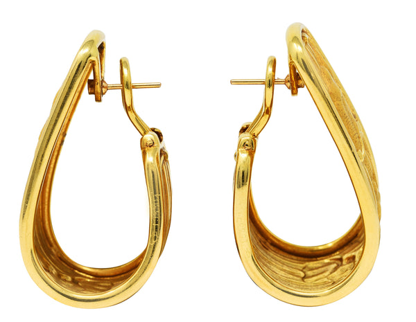 Carrera y Carrera 1980's 18 Karat Yellow Gold Elephant J-Hoop Vintage Earrings Wilson's Estate Jewelry