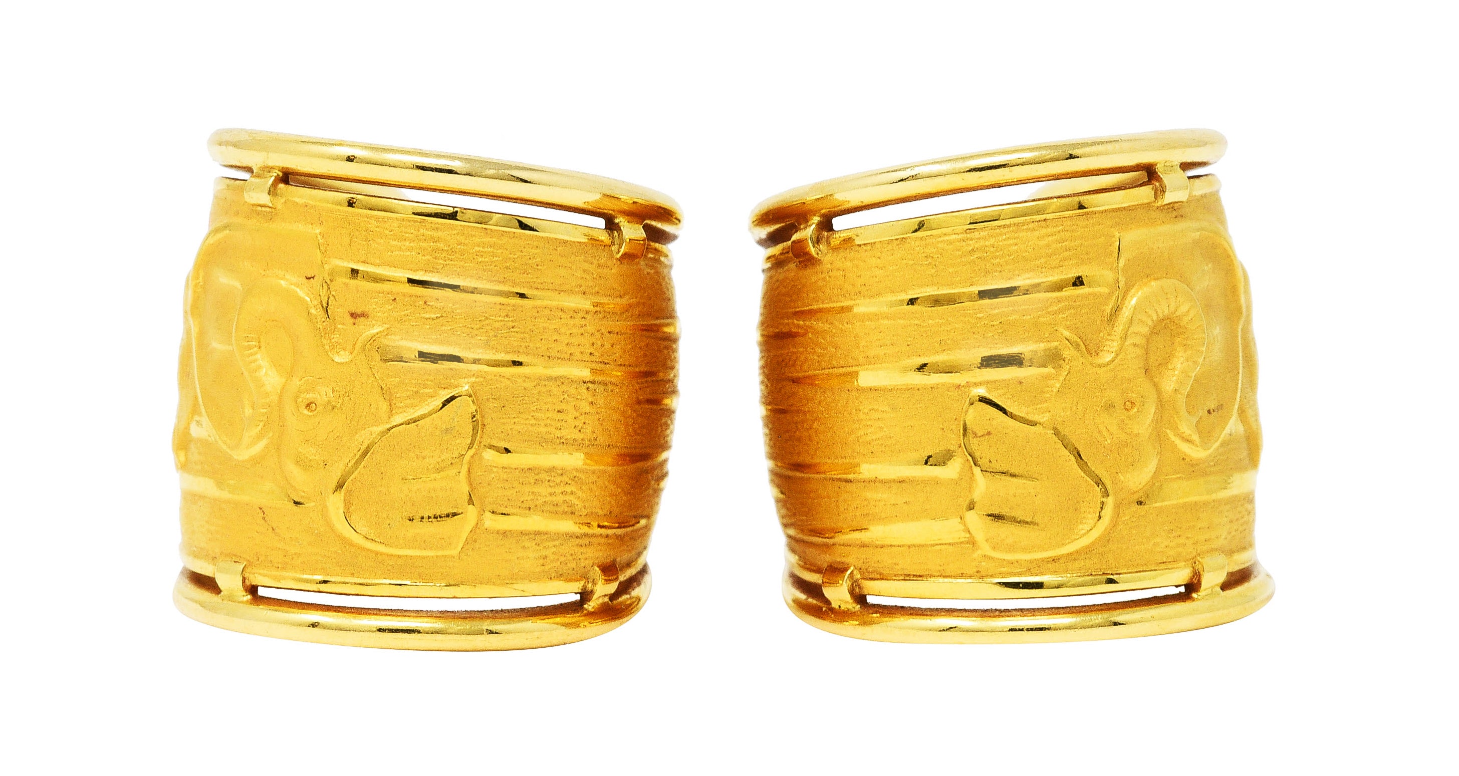 Carrera y Carrera 1980's 18 Karat Yellow Gold Elephant J-Hoop Vintage Earrings Wilson's Estate Jewelry