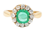 Victorian 1.33 CTW Cushion Cut Emerald Old Mine Cut Diamond 14 Karat Yellow Gold Antique Ring Wilson's Estate Jewelry