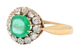 Victorian 1.33 CTW Cushion Cut Emerald Old Mine Cut Diamond 14 Karat Yellow Gold Antique Ring Wilson's Estate Jewelry