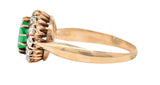 Victorian 1.33 CTW Cushion Cut Emerald Old Mine Cut Diamond 14 Karat Yellow Gold Antique Ring Wilson's Estate Jewelry