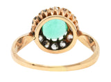 Victorian 1.33 CTW Cushion Cut Emerald Old Mine Cut Diamond 14 Karat Yellow Gold Antique Ring Wilson's Estate Jewelry