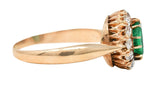Victorian 1.33 CTW Cushion Cut Emerald Old Mine Cut Diamond 14 Karat Yellow Gold Antique Ring Wilson's Estate Jewelry
