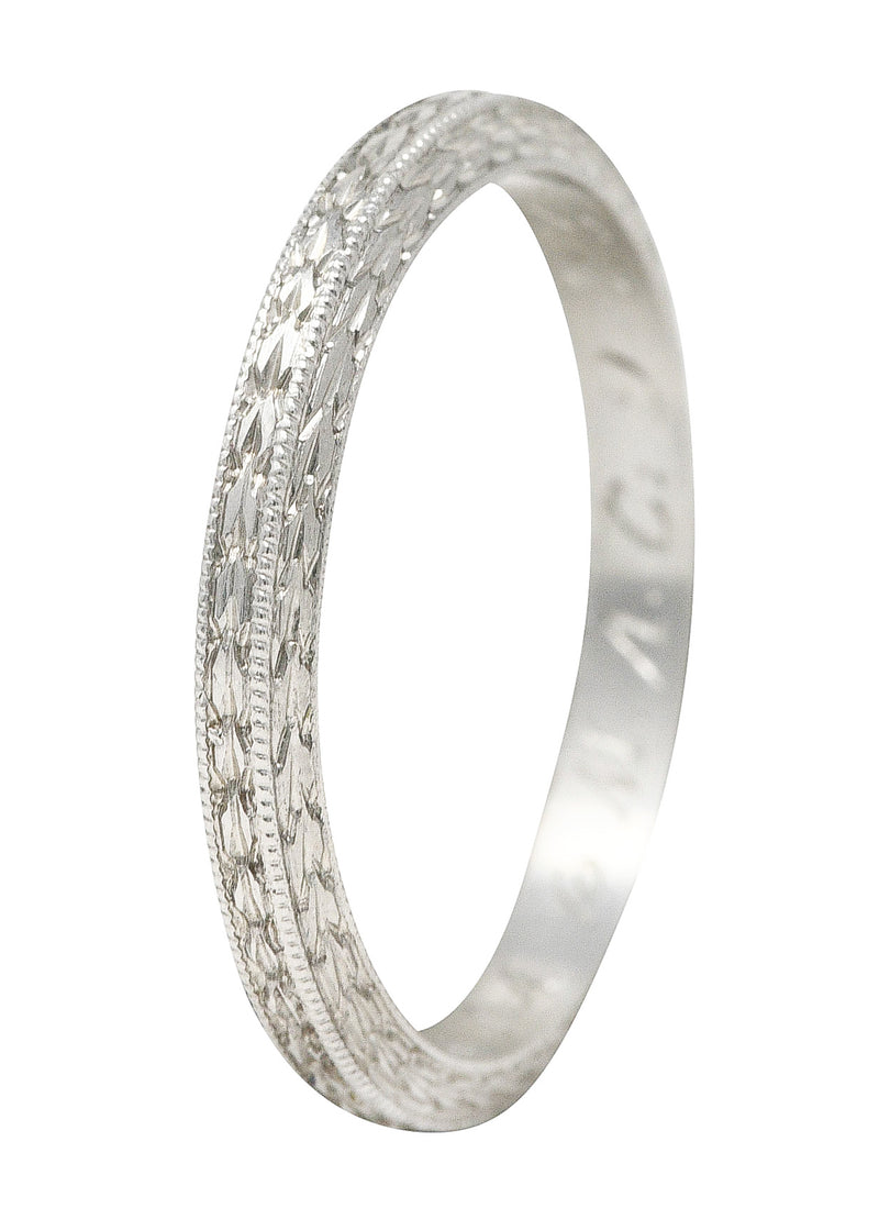 1920's H. Oppenheimer Co. Art Deco Platinum Engraved Wheat Band Ring Wilson's Estate Jewelry