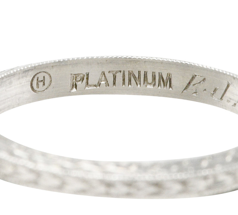 1920's H. Oppenheimer Co. Art Deco Platinum Engraved Wheat Band Ring Wilson's Estate Jewelry