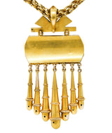 Etruscan Revival Antique Sardonyx Agate Enamel 18 Karat Gold Fringe Pendant NecklaceNecklace - Wilson's Estate Jewelry