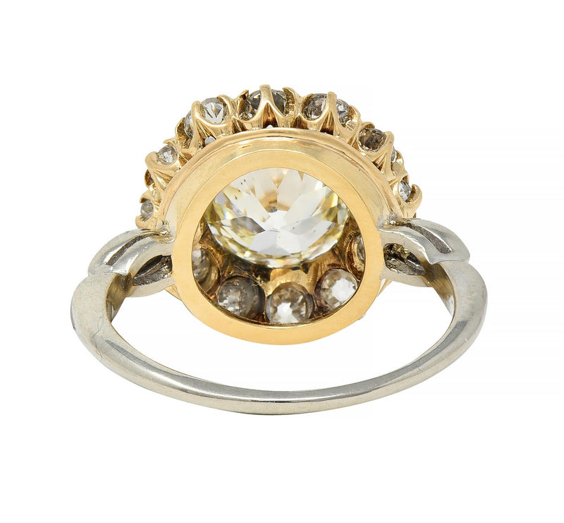 Art Deco 2.95 CTW Old European Cut Diamond 14 Karat Gold Cluster Ring GIA