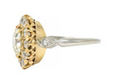 Art Deco 2.95 CTW Old European Cut Diamond 14 Karat Gold Cluster Ring GIA