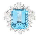 Vintage 8.05 CTW Aquamarine Diamond 14 Karat White Gold Cluster Ring Wilson's Estate Jewelry