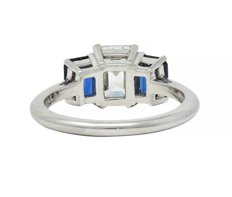 Tiffany & Co. 2.71 CTW Emerald Cut Diamond Sapphire Platinum Ring GIA