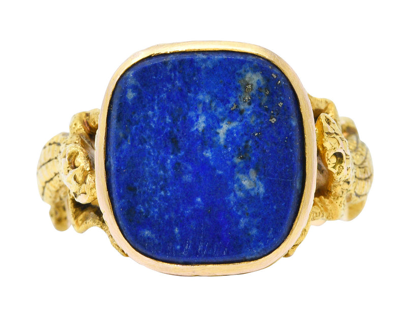 1900 Victorian Lapis Lazuli 14 Karat Gold Lizard Unisex Signet RingRing - Wilson's Estate Jewelry