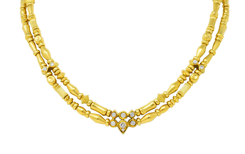 SeidenGang Diamond 18 Karat Yellow Gold Swagged Multi-Strand Station Necklace Wilson's Estate Jewelry
