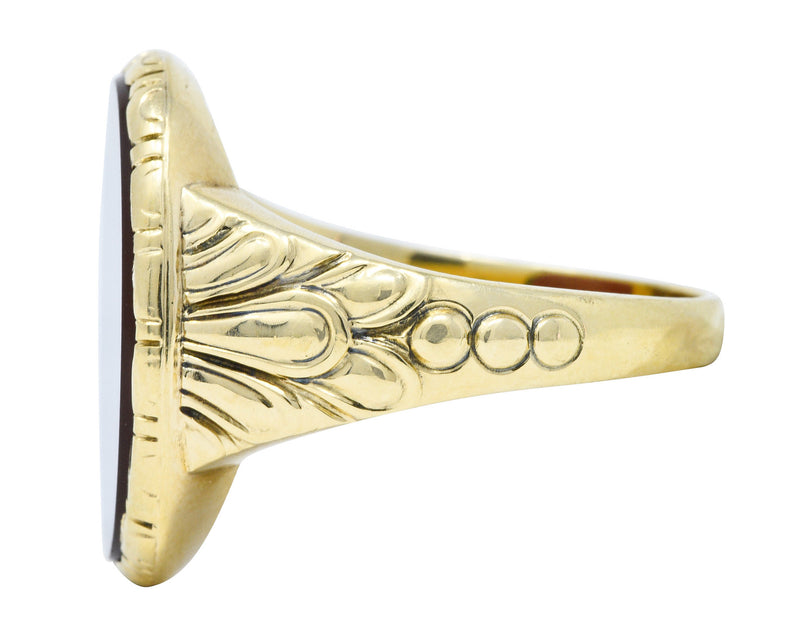 1946 Retro Sard Carnelian 14 Karat Gold Unisex Signet RingRing - Wilson's Estate Jewelry
