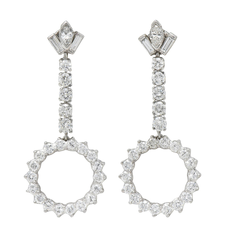 Contemporary 1.74 CTW Round Brilliant Diamond Platinum Circle Drop Earrings