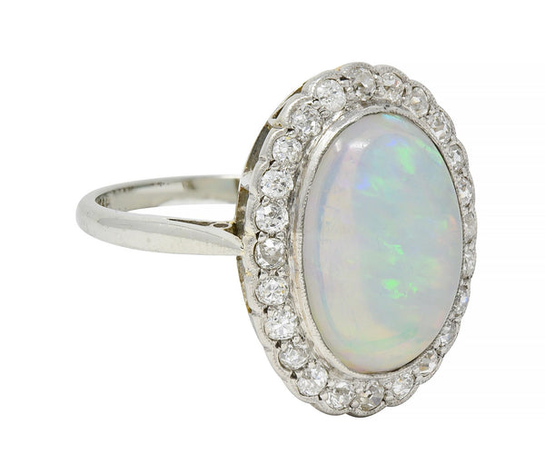 Opal Art Deco Jelly Opal Diamond Platinum 18 Karat Gold Vintage Halo Ring