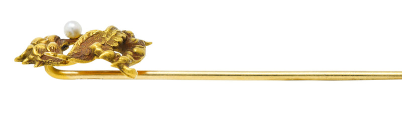 H.A. Kirby Pearl 14 Karat Gold Serpent Dragon StickpinStick Pin - Wilson's Estate Jewelry