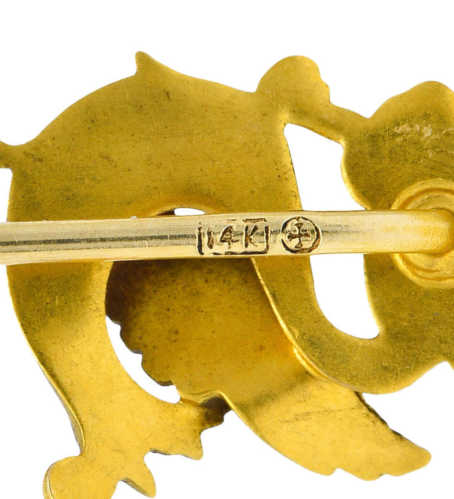Art Nouveau Diamond 18 Karat Gold Laurel Comedy Mask StickpinStick Pin - Wilson's Estate Jewelry